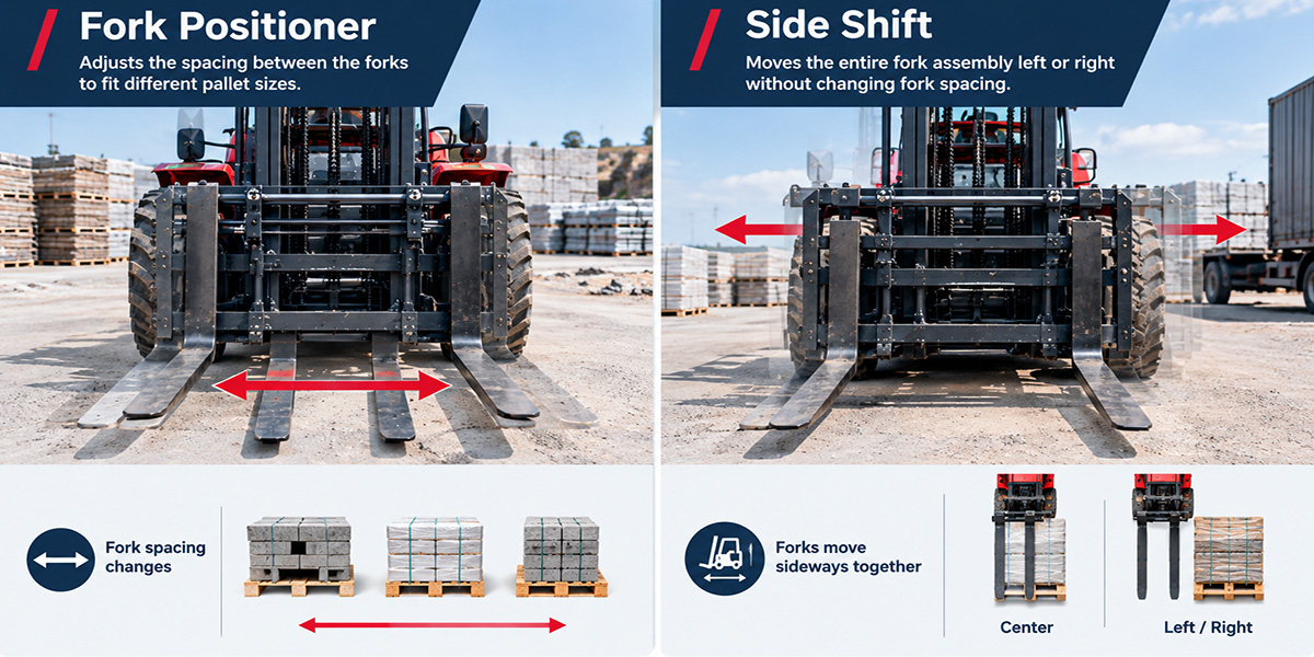 Rough Terrain Forklift Attachments: Fork Positioner & Side Shift | HAMAC