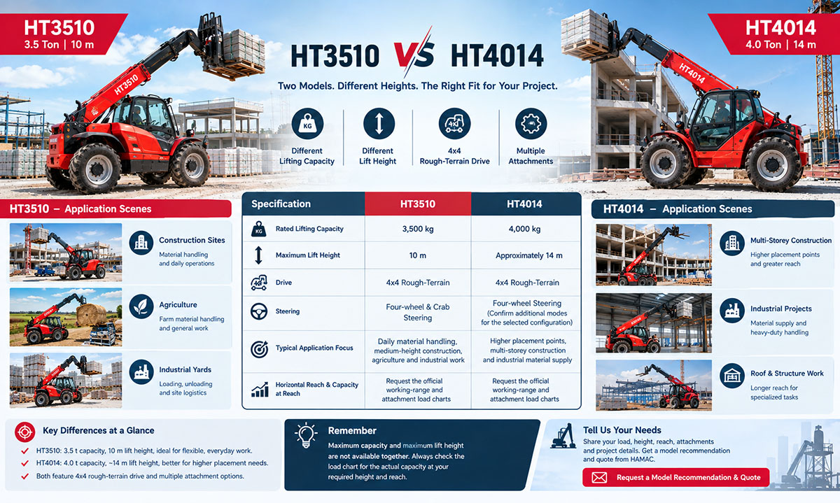 HT3510 vs HT4014 Telehandler: Capacity, Reach and Application Differences