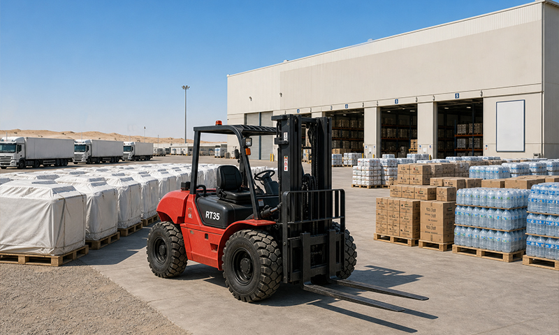 RT35 Rough Terrain Forklifts for Humanitarian Logistics Hub in the United Arab Emirates