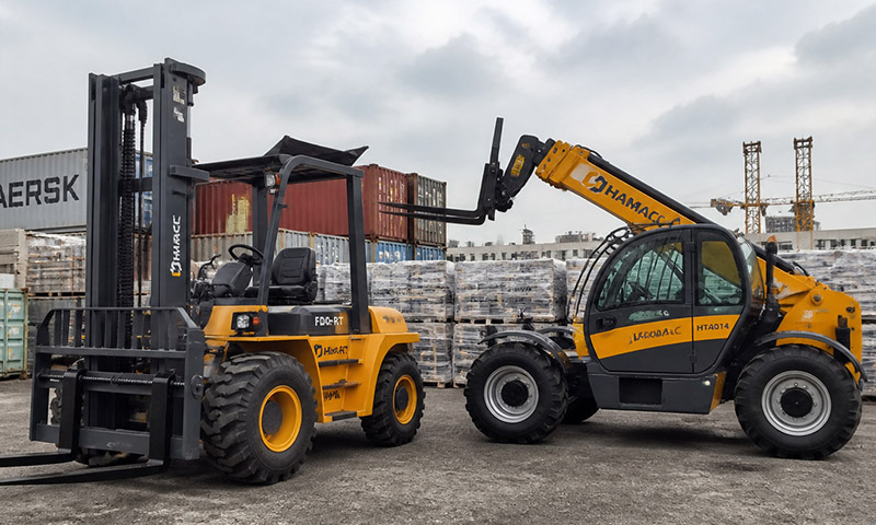 HAMAC FD60‑RT Rough Terrain Forklift and HT4014 Telehandler Delivered to a Construction Site
